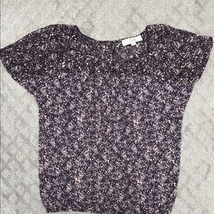 LOFT Purple Smocked Blouse with Puff Sleeves and Flutter Sleeves